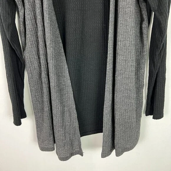 NWT Bobeau Open Front Colorblock Waffle Knit Cardigan Charcoal Black Size Small - Picture 3 of 9
